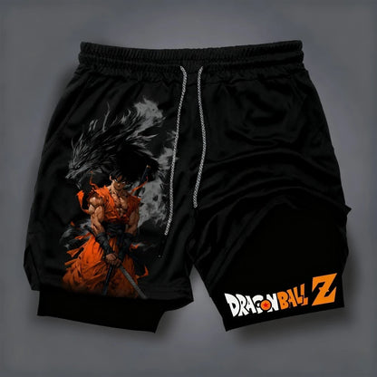 2026 Summer Dragon Ball  Goku Wolf Samurai 2-in-1 Gym Shorts 100% Cotton Oversized Fitness Retro Streetwear Unisex  Adults Kids