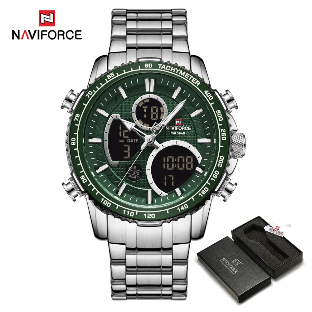 NAVIFORCE sporthorloge voor heren – Origineel luxe polshorloge van roestvrij staal, waterdicht militair model met dubbele weergave