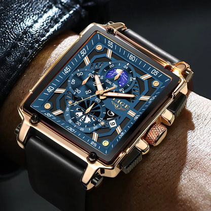 New LIGE Mens Watches Top Brand Luxury Hollow Square Sport Watch For Men Fashion Silicone Strap Waterproof Quartz WristWatch+Box