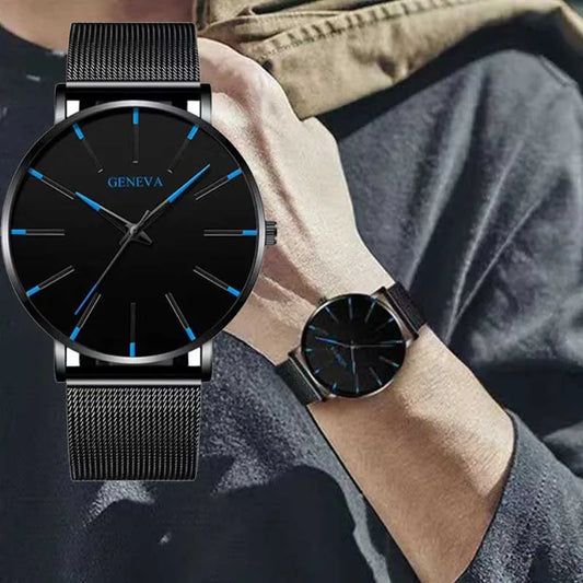 Montre pour homme – Montre à quartz de luxe, style décontracté, fine, bracelet en maille d'acier, étanche, modèle sportif