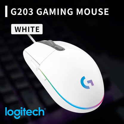 Logitech G102 G203 laidinė žaidimų pelė, 2.1 metro ilgio laidas, 8000 DPI, RGB efektai, skirta PC, nešiojamajam kompiuteriui, biurui ir gamer’iams, lanksti