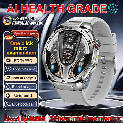 Smart Watch Men High-end Health Blood Pressure Blood Oxygen Lipids Uric Acid Sapphire Smart Watches Ai GPT Custom Dial ECG 2026
