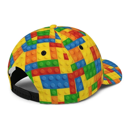 Spalvinga „Building Block Print“ vaikų beisbolo kepurė, unisex saulės kepurė su UV apsauga, kasdienė lauko kepurė, skirta žaislų mėgėjams, madinga tėčio kepurė
