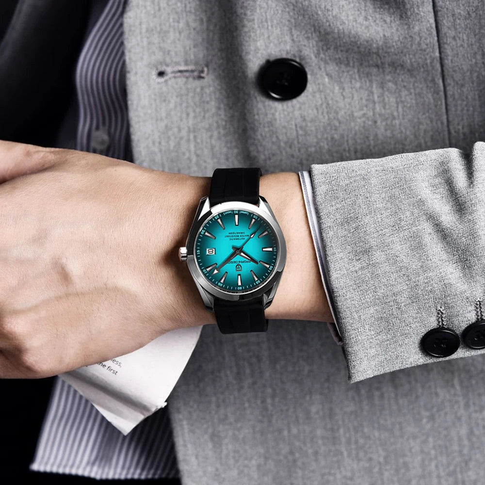 Luxusuhr für Herren von PAGANI DESIGN – Mechanisches Automatikmodell (Kaliber 8215), aus Edelstahl, wasserdicht, mit Datumsanzeige und leuchtenden Zeigern