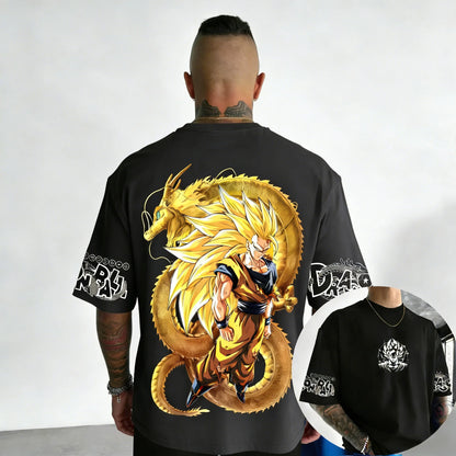 Dragon Ball Anime Super Saiyan 3 Co Branded Cotton T-shirt Men and Women's New Summer Street Loose Casual Large Short Sleeve Top