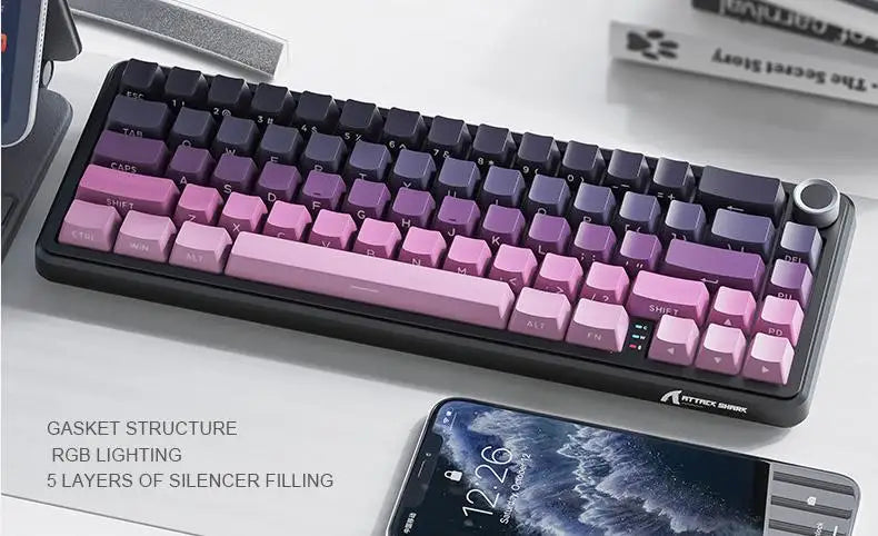 Attack Shark X66 Kabellose mechanische Tastatur 65% Kompaktlayout RGB-Hintergrundbeleuchtung Gasket Hot Swap Bluetooth USB-C PBT großer Akku