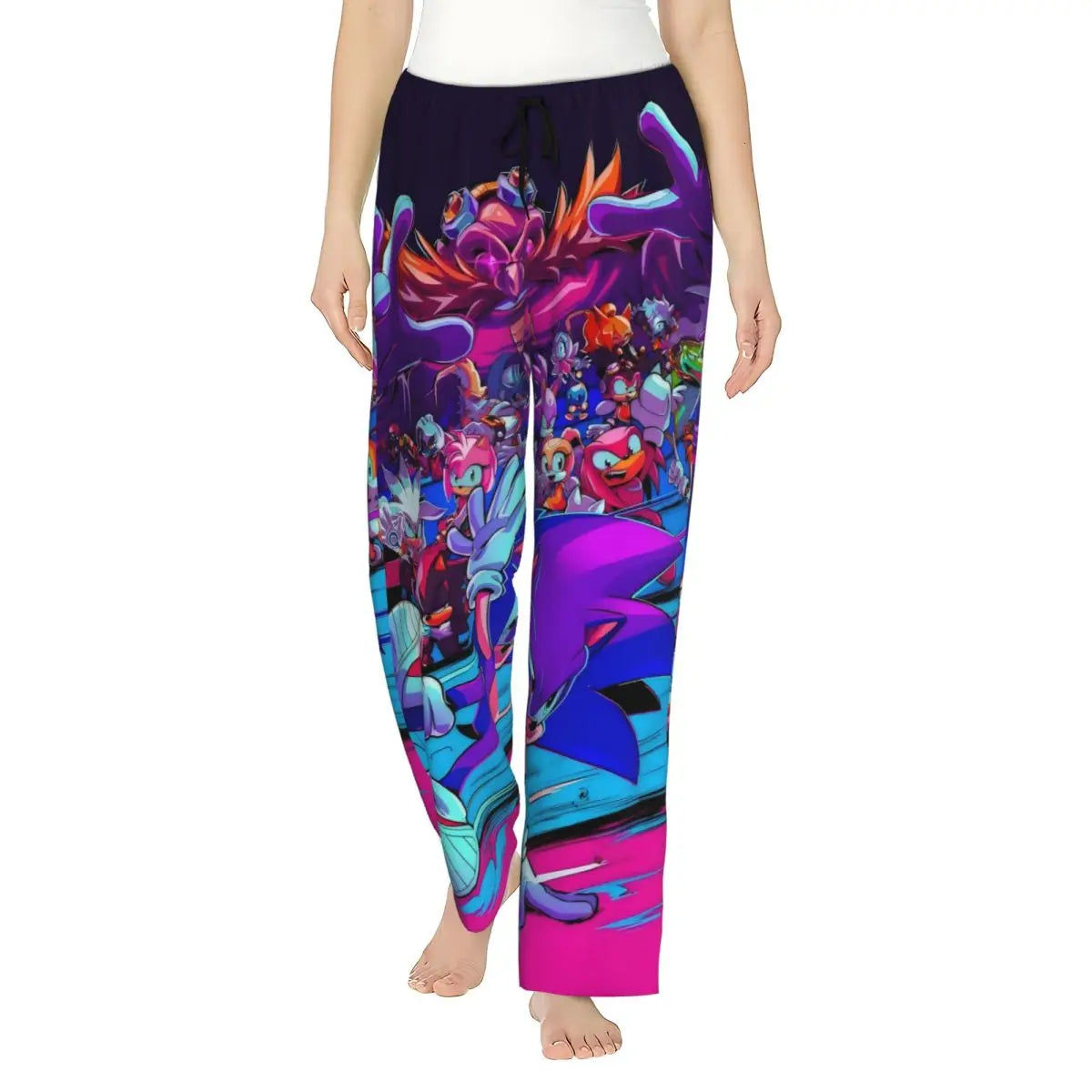 Custom Women Soniced Pajama Pants Printed Hedgehog Game Sleep Sleepwear Bottoms with Pockets