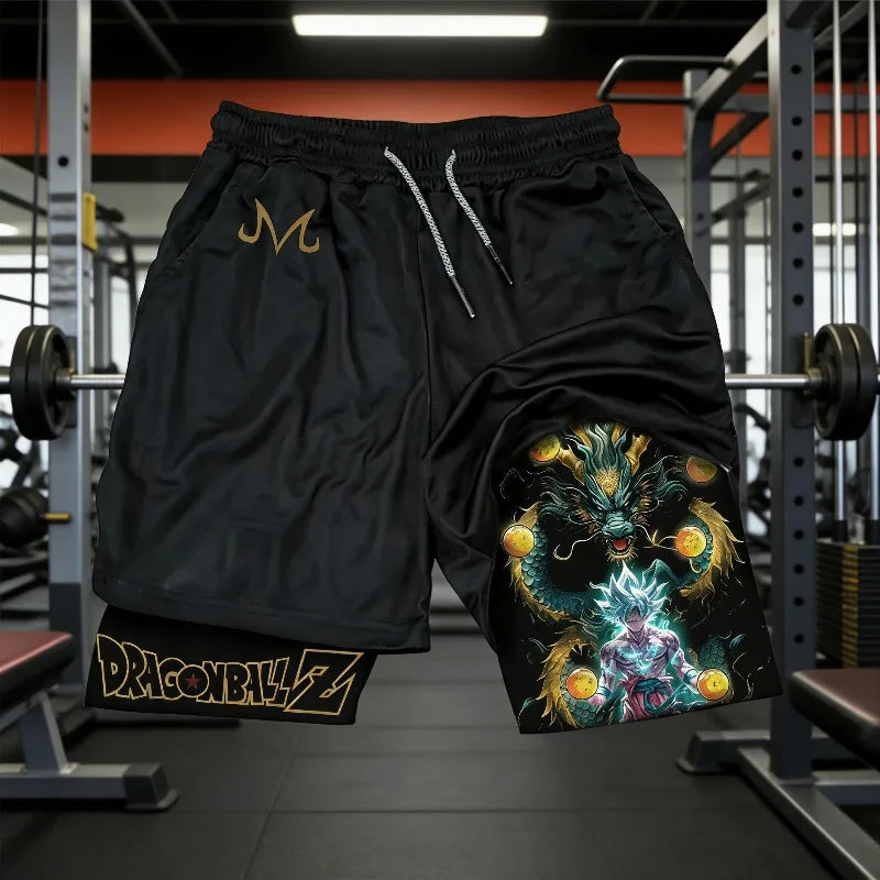 2026 Summer Dragon Ball Z Ultra Instinct Goku&Shenron Print Shorts Men's Breathable Double Layer Gym Workout Shorts Casual