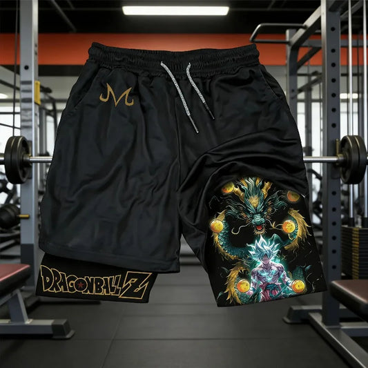 2026 Summer Dragon Ball Z Ultra Instinct Goku&Shenron Print Shorts Men's Breathable Double Layer Gym Workout Shorts Casual