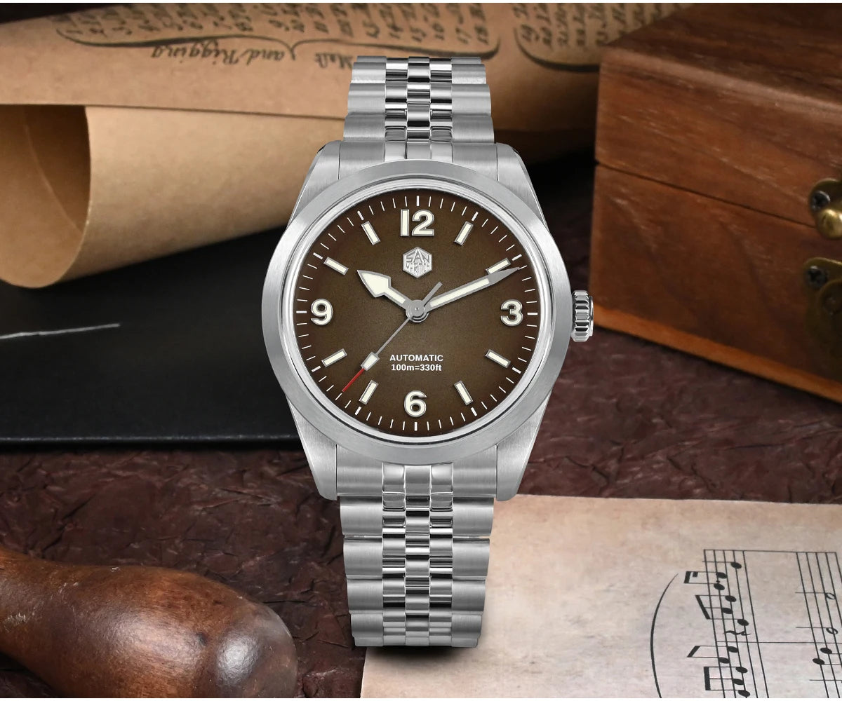 San Martin 38mm Men's Sport Watch Fashion Luxury Explore Climbing Automatic Mechanical Sapphire Waterproof 5 Links Bracelet BGW-9