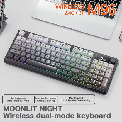 M96 Bluetooth-Tastatur Kabellose FREEWOLF Bildschirm-Gaming-Tastatur, elektronischer Bildschirm, Multi-Device-Verbindung, ergonomisches Gaming