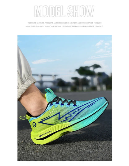 Men's Sport Shoes Professional Cushioned Carbon Plate Running Shoes Breathable Lace-up Casual Sneakers Marathon Athletic Footwear