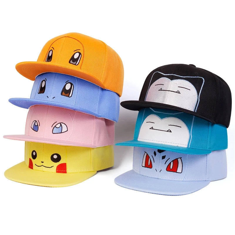 Anime  Pokemon Kawaii Characters Pikachu Squirtle Embroidery Baseball Cap Adjustable Cosplay Hip Hop Baseball Cap Cartoon Hats