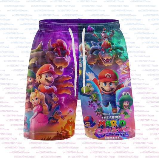 Super Mario Galaxy Cartoon 3D Print Mens Beach Shorts Summer Family Kid Breathable Casual Shorts Quick Drying Loose Shorts Pants