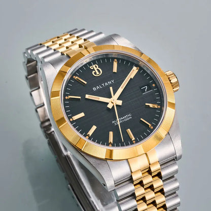 Baltany S4102 Business Men's Automatic Mechanical Wristwatch 36mm Linen Dial Engine Turned Bezel NH35 Luxury Dress Watch