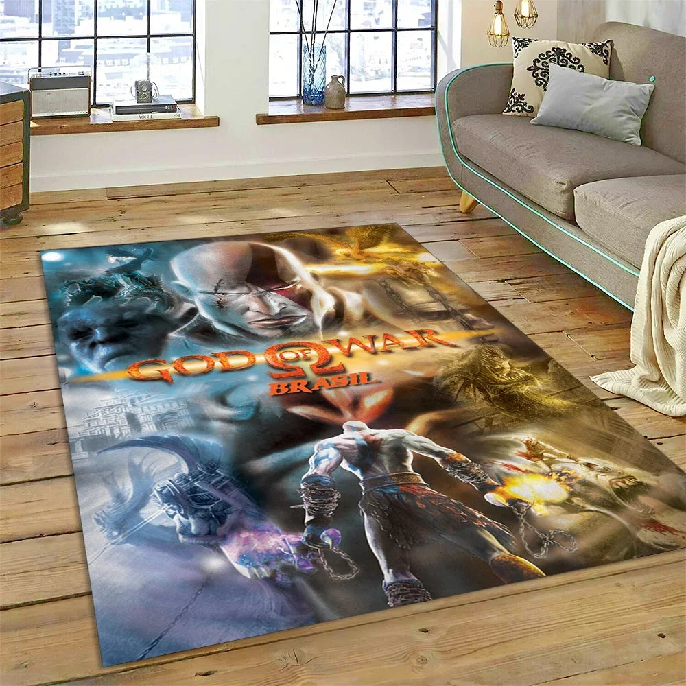 God of War Games Kratos Cartoon 3D Carpet Rug for Bedroom Living Room Home Sofa Decoration,Children Game Large Decor Floor Mat