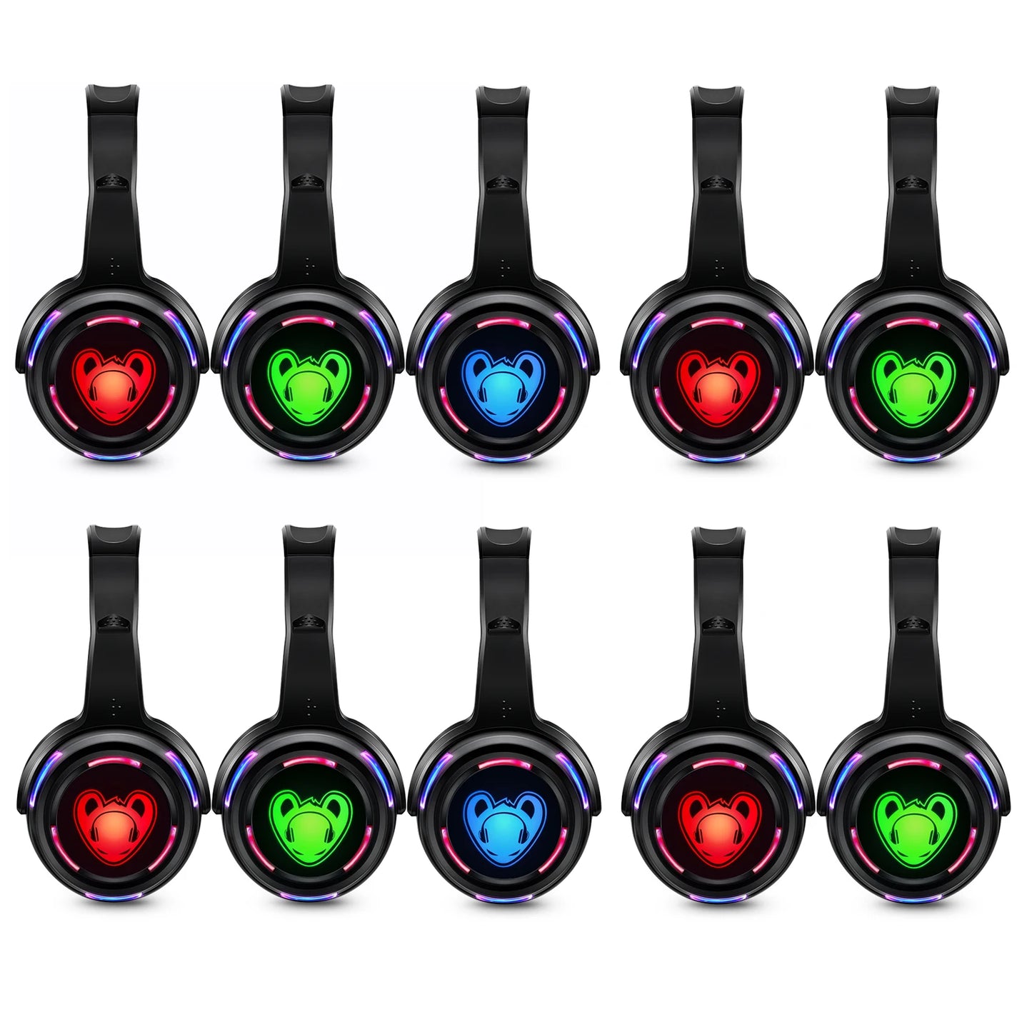 Auriculares inalámbricos Silent Disco RF LED para DJ y fiestas 863–865MHz/915MHz con iluminación LED de 3 canales y batería de 10H