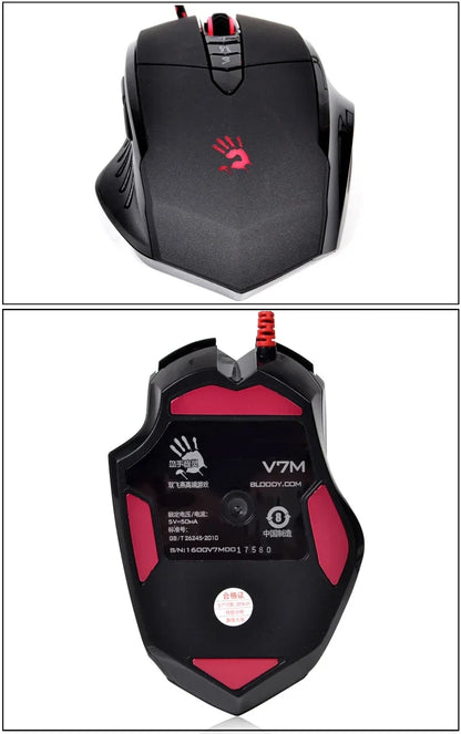 Rato com fios Bloody V7M RGB, leve, design ergonómico, 4000 dpi, para PC, escritório, e-sports e gaming, com programação de macros para CF, LOL e CS