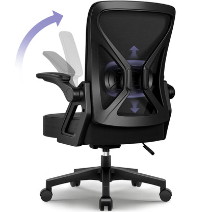 AUTHMIC Ergonomic Office Chair Mesh Back Lumbar Support Flip-Up Armrests Reclining Adjustable Height for Home Office Desk Work