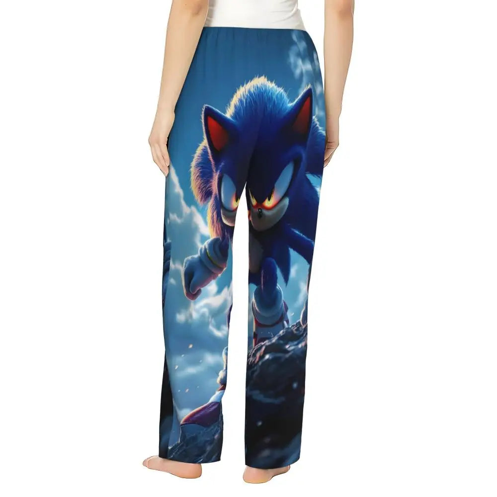 Custom Printed Womens Soniced Pajama Pants Hedgehog Game Sleepwear Sleep Lounge Bottoms with Pockets