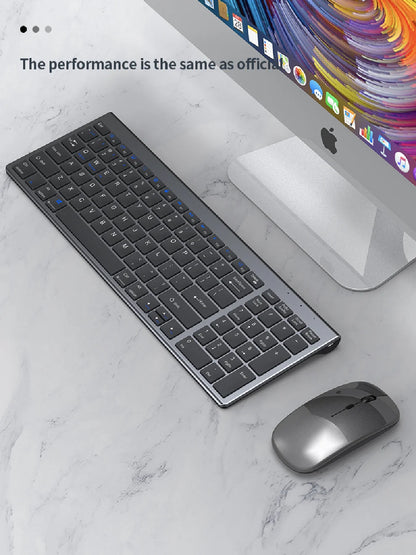Conjunto de teclado e rato sem fios JOMAA Bluetooth e USB 2.4G para portátil, computador e iPad, combo recarregável e silencioso