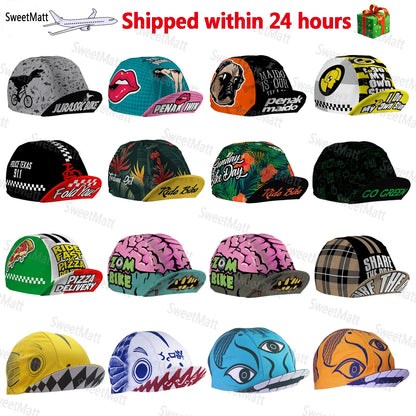 SweetMatt Classic Retro Pizza Dinosaur Bulldog Green White Red  Polyester Bicycle Men's Caps Quick Dry Cycling Sports Balaclava