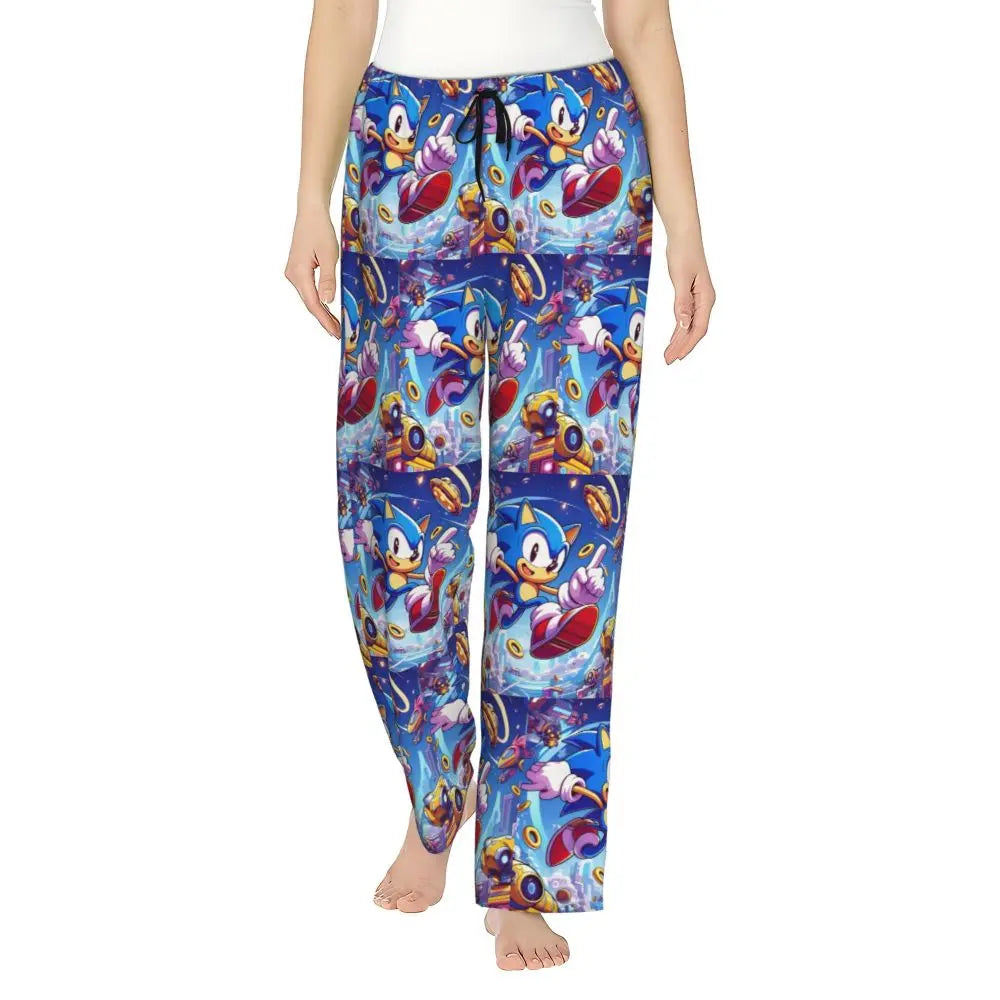 Custom Printed Womens Soniced Pajama Pants Hedgehog Game Sleepwear Sleep Lounge Bottoms with Pockets