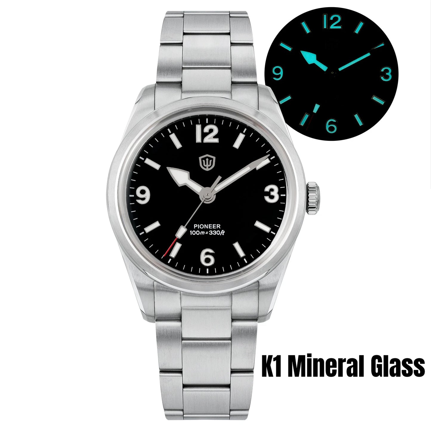 Watchdives WD1960S V2 36.5mm Quartz Watch VH31 Sweep Seconds Vintage Style Sapphire Crystal BGW9 Lume 100M Waterproof Steel