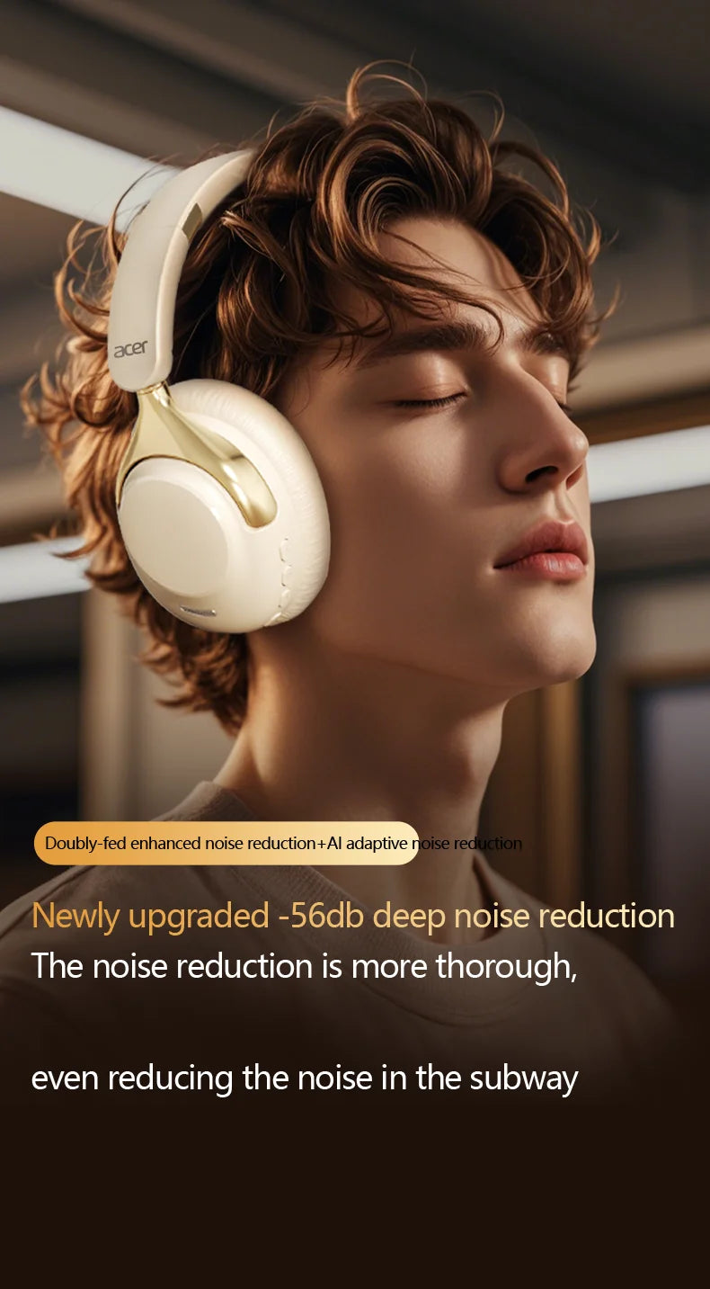 Acer OHR524 ANC Wireless Bluetooth Headphones with 360° Surround Sound, Active Noise Cancelling Over-Ear Headphones, HD Mic, Bluetooth 5.4, 100H Battery