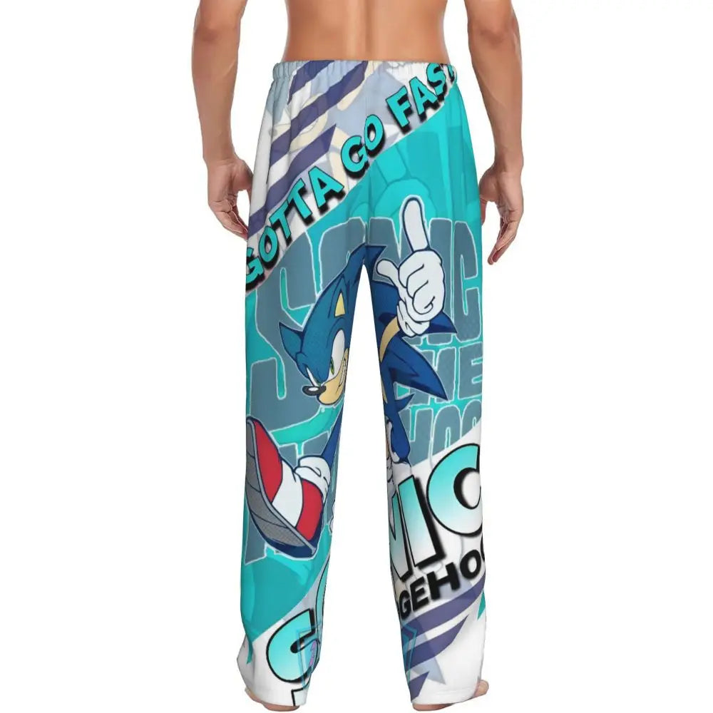 Custom Print Men's Soniced Pajama Pants Hedgehog Game Sleepwear Sleep Lounge Bottoms with Pockets