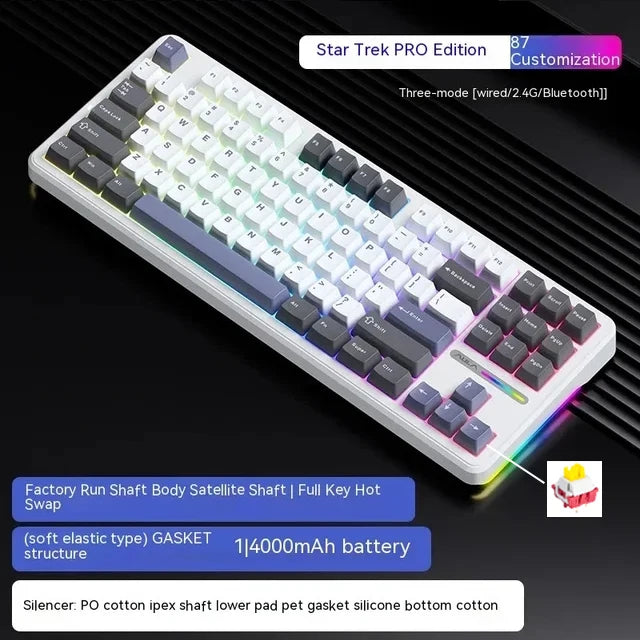 AULA F87 Pro mechanische Tastatur 2.4g/Usb/Bluetooth Tri-Mode Wireless, 87 Tasten, RGB, PBT, Gasket, 5-lagige Schalldämpfung, Full-Key, No Impact