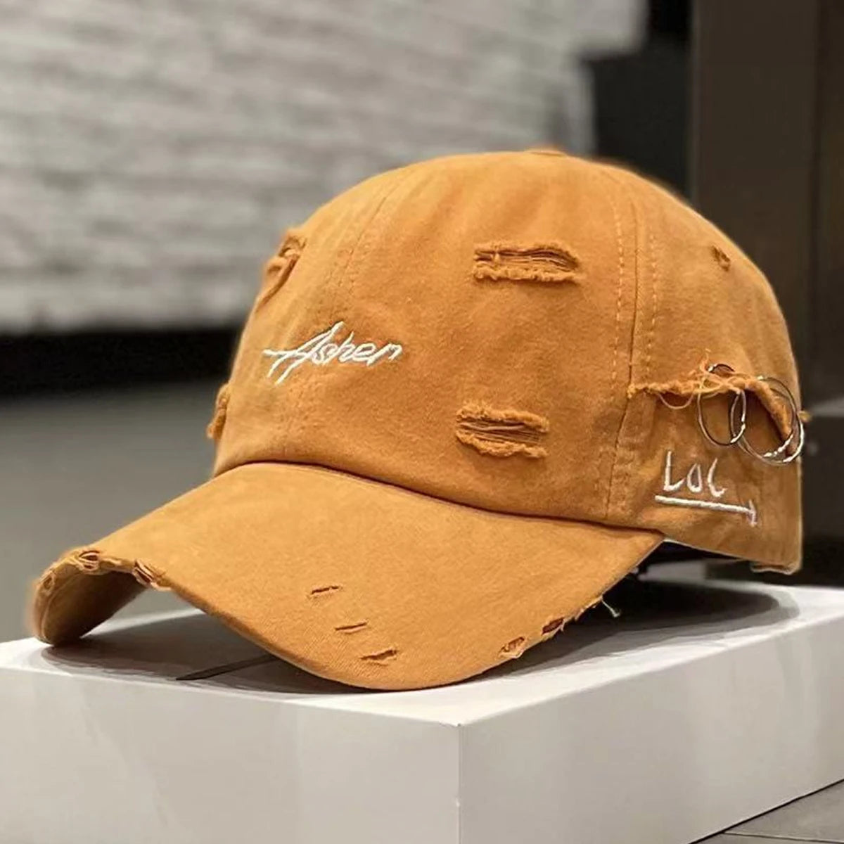 Unisex „Asher“ siuvinėjimas, su skylutėmis, metalinis žiedas, beisbolo kepurės, lauko, reguliuojamos, pavasario ir rudens, kasdienės, apsaugančios nuo saulės