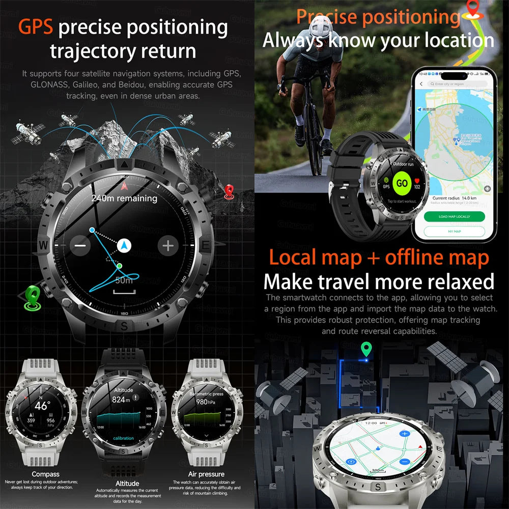 Smart Watch Men GPS Track High End watch Swim Waterproof Watches six axis sensor Sports 2GB Memory GPS Map Compass Smartwatch