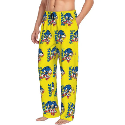 Custom Print Men's Soniced Pajama Pants Hedgehog Game Sleepwear Sleep Lounge Bottoms with Pockets