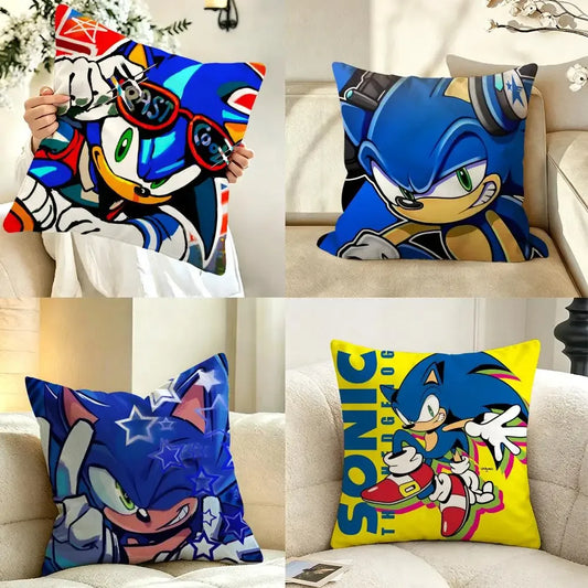 Character S-Sonic the H-Hedgehog Cushion Cover Pillow Case Anti-dustmite Pillowcase Silky Short Plush Sofa Cushion Cover hot
