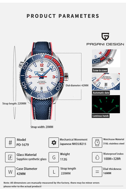 2025 PAGANI DESIGN V2 42MM Men's Watch Sapphire Luxury Mechanical Wristwatch Japan Movement Stainless Steel Waterproof Men's Watches
