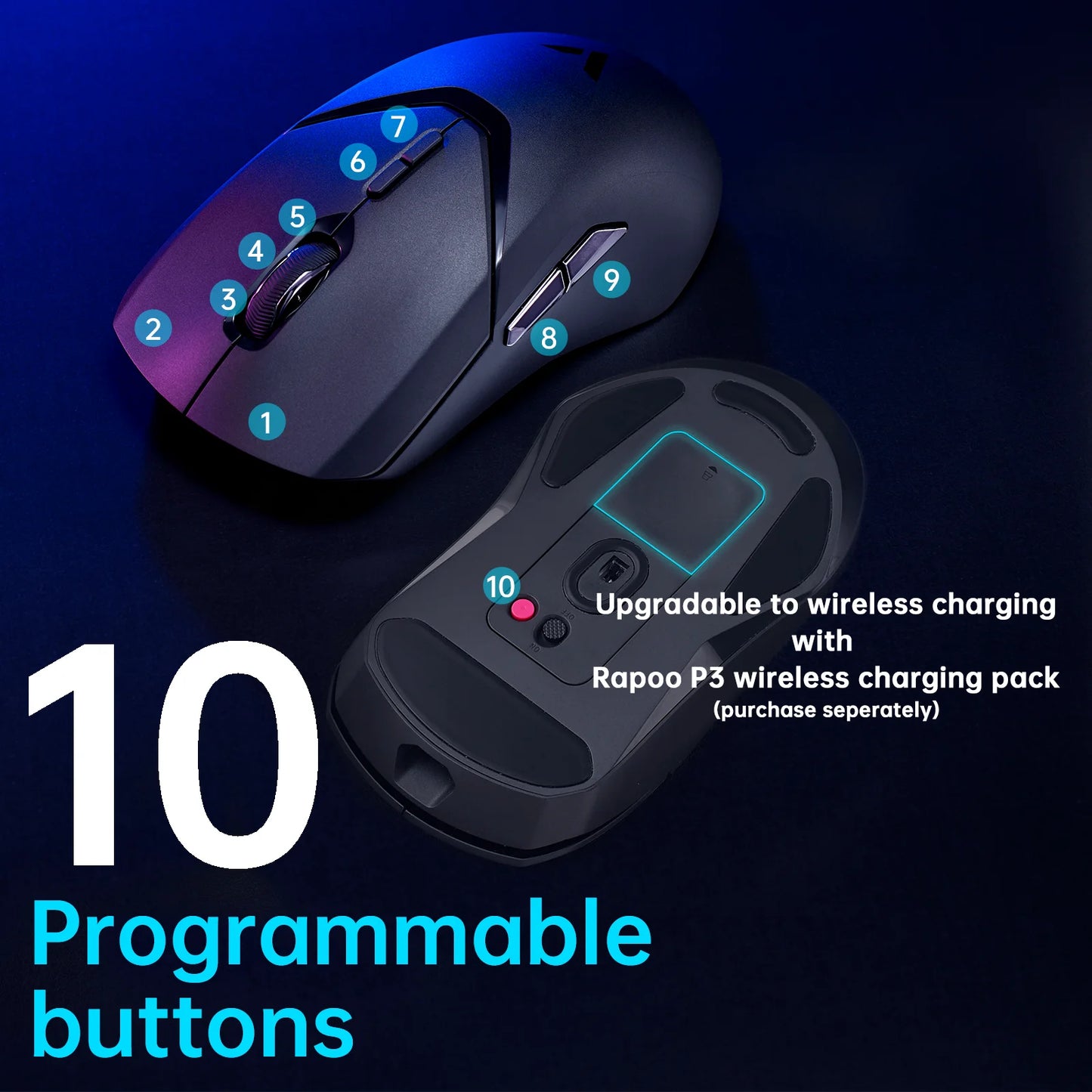 Rapoo VT9PRO PAW3398 безжична геймърска мишка 68g, кабелна, програмируема, ергономична, 26000DPI, презареждаема чрез Type C, аксесоар за PC геймъри