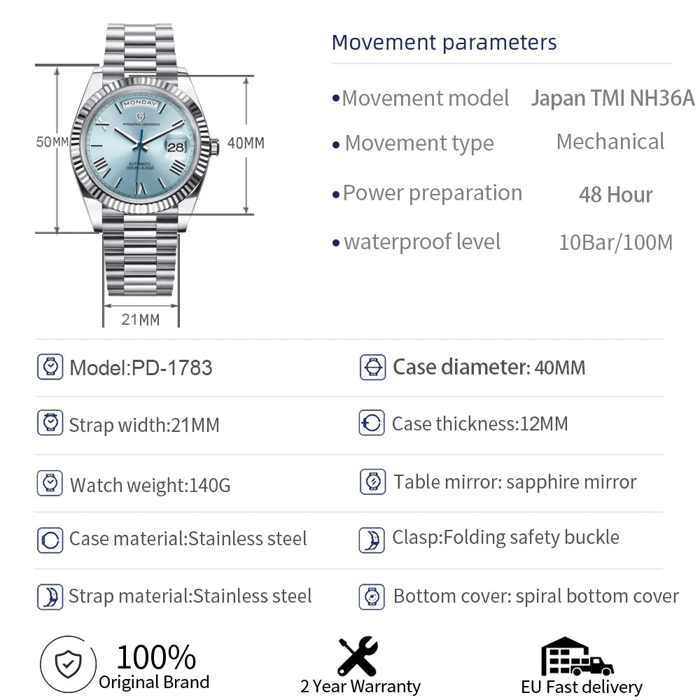 PAGANI DESIGN 2025 New Date Week 40MM Men's Watches Brand Luxury Gold Automatic Watch Men Waterproof Mechanical Wrist watch Men
