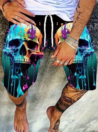 Fashion Skull Print Men Beach Shorts 3D Graphic Board Shorts For Vacation Street Fashion Summer Casual Psychedelic Shorts