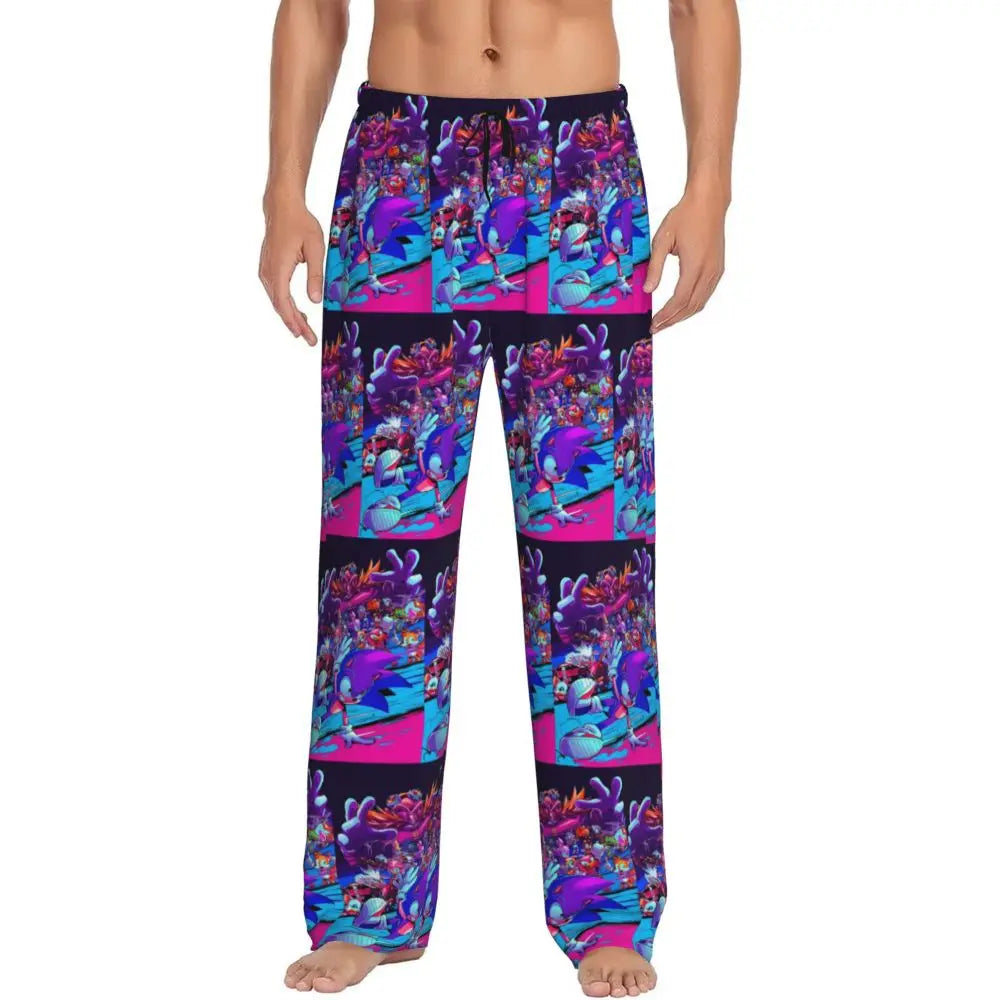 Custom Print Men's Soniced Pajama Pants Hedgehog Game Sleepwear Sleep Lounge Bottoms with Pockets