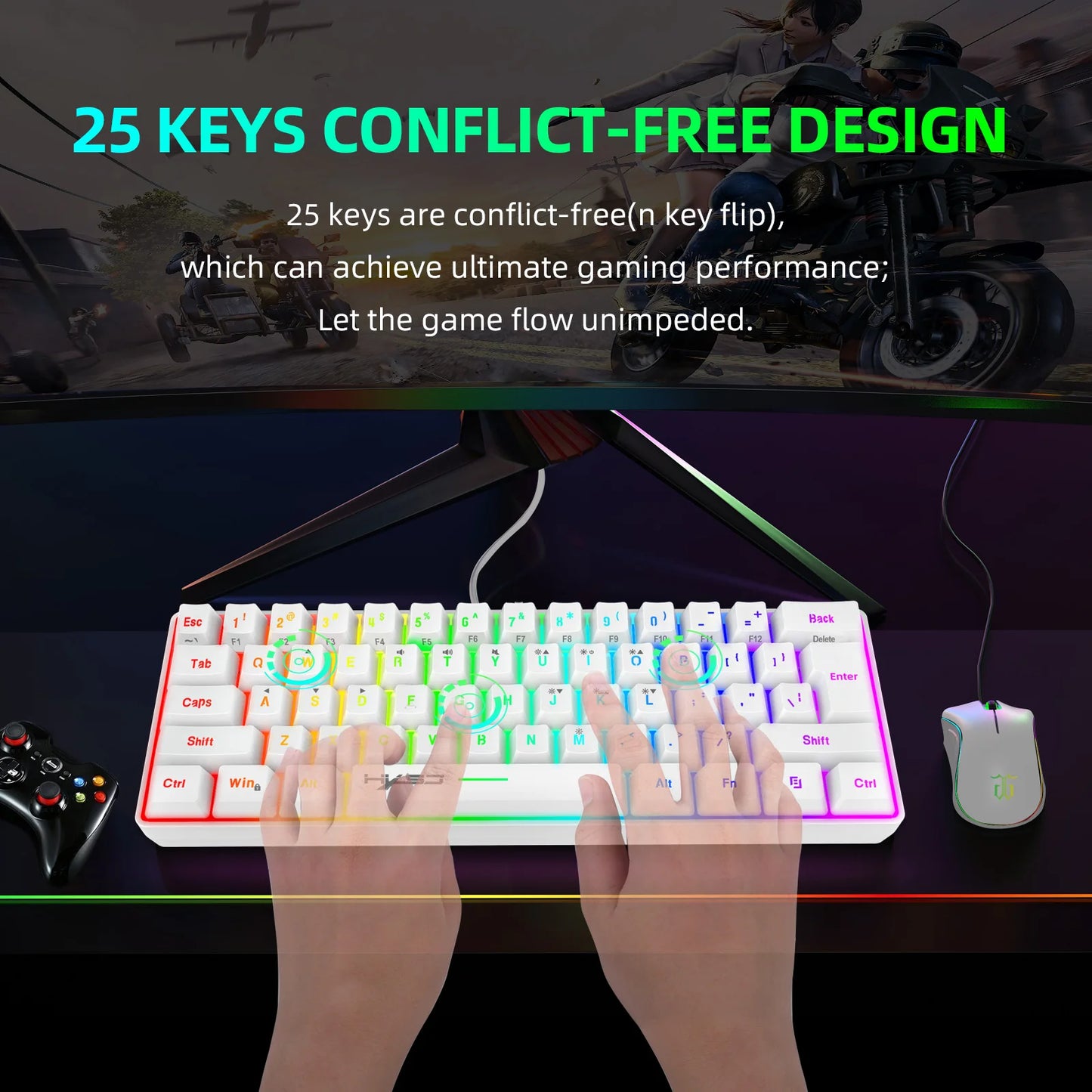 Neue Mini-Gaming-Tastatur, kabelgebundene Slim-Membrantastatur mit 61 Tasten, Touch-RGB-Beleuchtung und mehreren Schnellzugriffstasten-Kombinationen, geeignet für Gaming und Büro