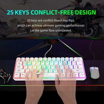 Neue Mini-Gaming-Tastatur, kabelgebundene Slim-Membrantastatur mit 61 Tasten, Touch-RGB-Beleuchtung und mehreren Schnellzugriffstasten-Kombinationen, geeignet für Gaming und Büro