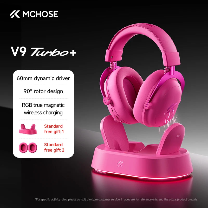 Cuffie gaming wireless MCHOSE V9 Turbo 7.1 Surround Sound RGB Esports con driver da 60mm, microfono con cancellazione del rumore e base di ricarica