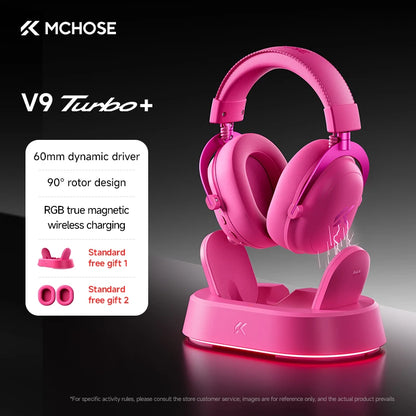 Cuffie gaming wireless MCHOSE V9 Turbo 7.1 Surround Sound RGB Esports con driver da 60mm, microfono con cancellazione del rumore e base di ricarica
