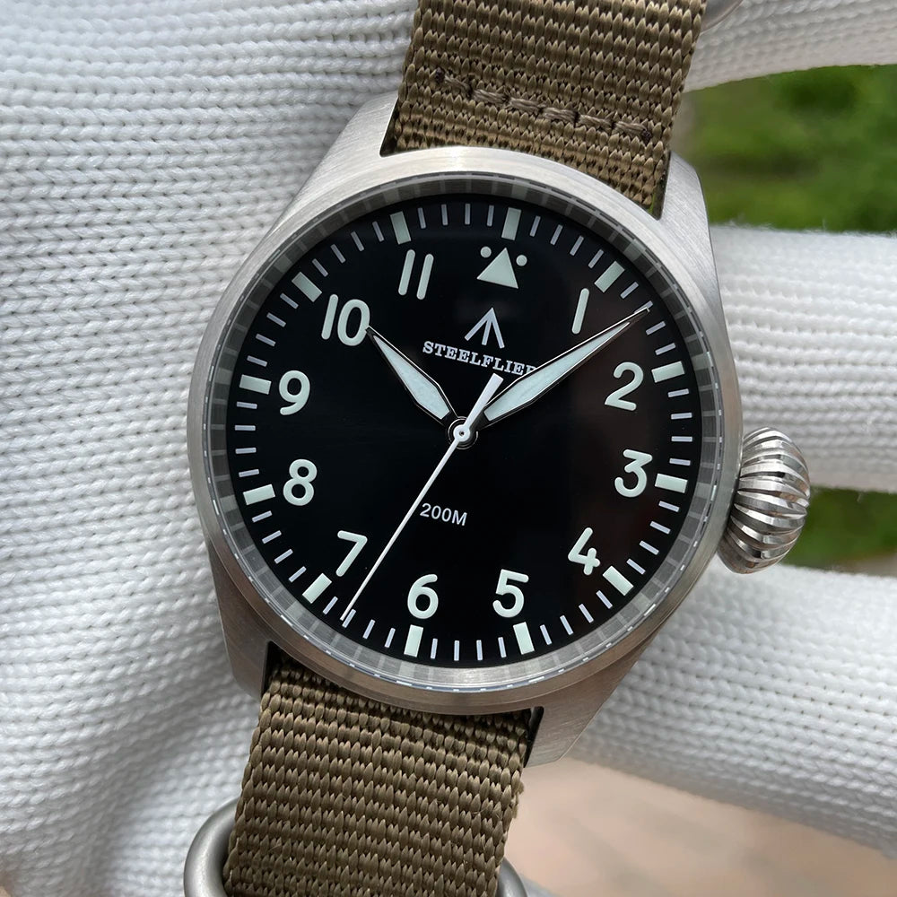 STEELFLIER Official SF743 Quartz Pilot Big Onion Crown Swiss Luminous VH31 20Bar Waterproof Sapphire Crystal Luxury Dive Watch