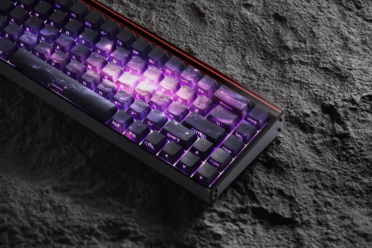 Keycap PBT trasparenti Cherry con incisione laterale e sfumatura Purple Galaxy, 135 tasti, compatibili con tastiere meccaniche 60/64/84/98/108