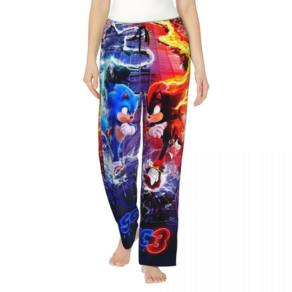 Custom Printed Womens Soniced Pajama Pants Hedgehog Game Sleepwear Sleep Lounge Bottoms with Pockets