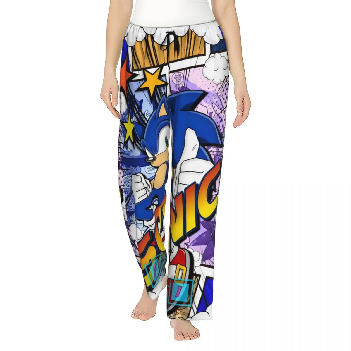 Custom Women Soniced Pajama Pants Printed Hedgehog Game Sleep Sleepwear Bottoms with Pockets