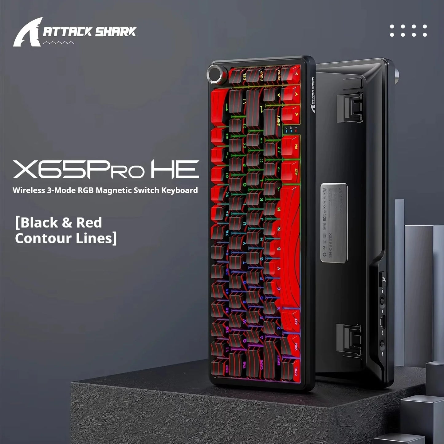 Teclados Gaming Sem Fios Attack Shark X65 PRO HE com Switches Magnéticos 8K RT0.001mm, Gravação Lateral, Bluetooth, Windows Mac PC