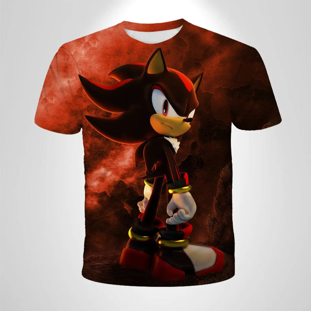 206 Sonic The Hedgehog Anime Boys' Breathable T-shirt Children's Fashion Clothing Casual Wear, Breathable Thin Style, Unisex Top